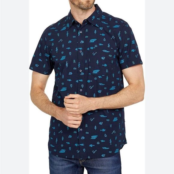THE NORTH FACE Baytrail Pattern Short Sleeve Button Down Shirt Blue Size XL - Picture 1 of 8